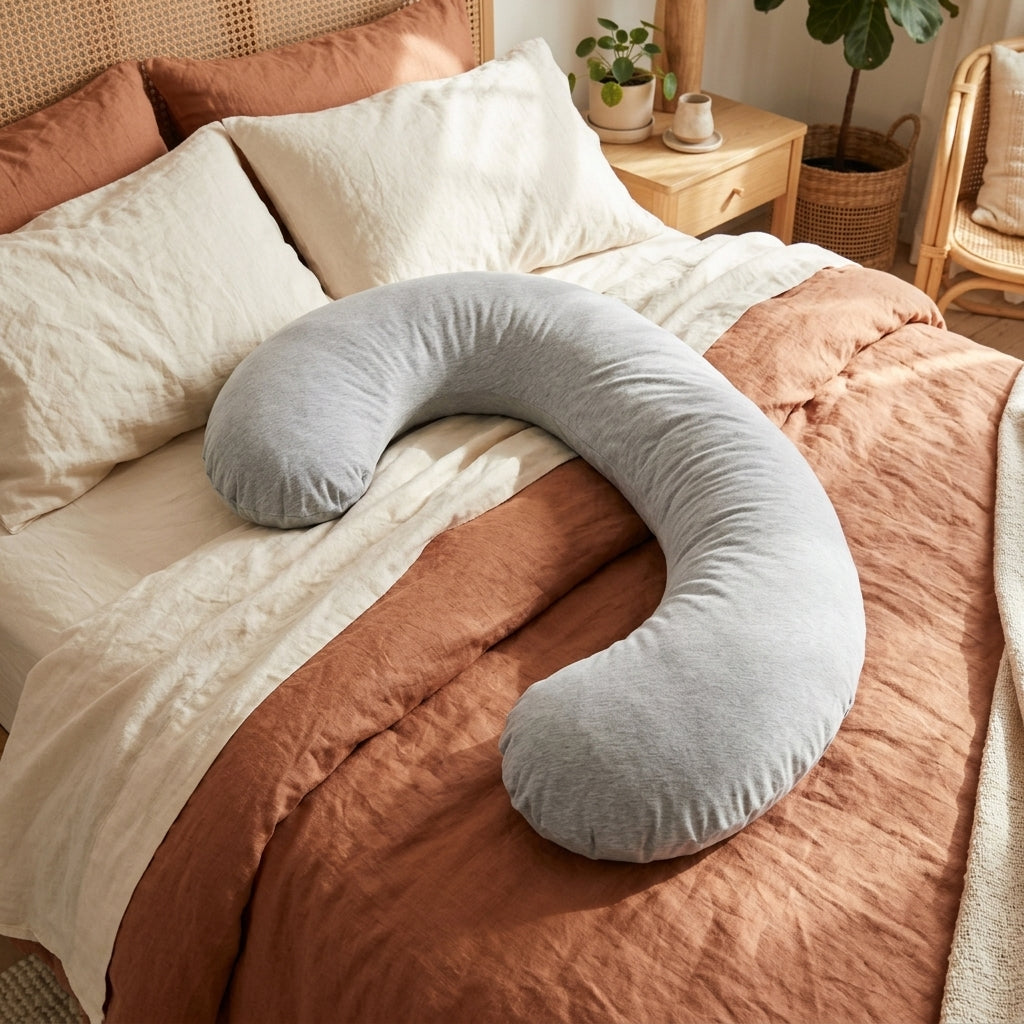 Le coussin Douce Maternité posé sur un lit